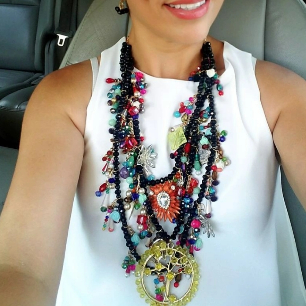 Multicolor Beaded Necklace With Matching Earrings.